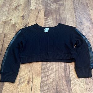 Random Hearts Girl’s Black Cashmere Leather Stripe Sweater Size M